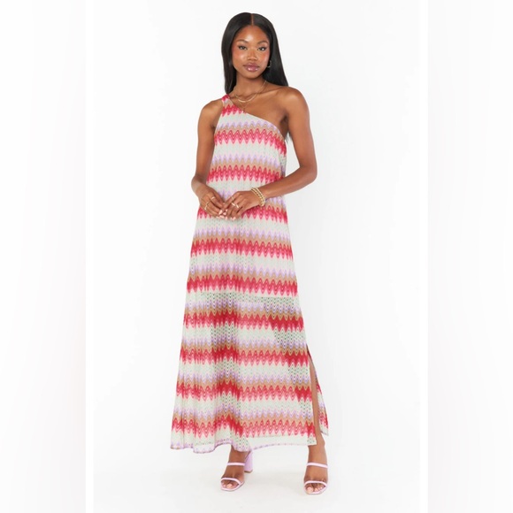 Show Me Your MuMu Dresses & Skirts - Show Me Your Mumu One-Shoulder Nice Midi ~ Riviera Zigzag Crochet Maxi